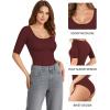 image:imageMANGOPOP Womens Scoop Neck Half Sleeve Bodysuit 34 Sleeve Sexy Body Suit Slim Fitted Going Out Shirts TopsBurgundy
