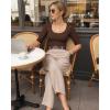 image:imageMANGOPOP Womens Scoop Neck Half Sleeve Bodysuit 34 Sleeve Sexy Body Suit Slim Fitted Going Out Shirts TopsCoffee