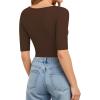 image:imageMANGOPOP Womens Scoop Neck Half Sleeve Bodysuit 34 Sleeve Sexy Body Suit Slim Fitted Going Out Shirts TopsCoffee