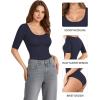 image:imageMANGOPOP Womens Scoop Neck Half Sleeve Bodysuit 34 Sleeve Sexy Body Suit Slim Fitted Going Out Shirts TopsDeep Blue
