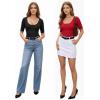 image:imageMANGOPOP Womens Scoop Neck Half Sleeve Bodysuit 34 Sleeve Sexy Body Suit Slim Fitted Going Out Shirts TopsRed