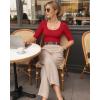 image:imageMANGOPOP Womens Scoop Neck Half Sleeve Bodysuit 34 Sleeve Sexy Body Suit Slim Fitted Going Out Shirts TopsRed