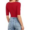 image:imageMANGOPOP Womens Scoop Neck Half Sleeve Bodysuit 34 Sleeve Sexy Body Suit Slim Fitted Going Out Shirts TopsRed