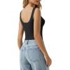 image:imageMANGOPOP Womens Square Neck Tank Top Bodysuit Sleeveless Backless Double Lined Fitted Body Suits Trendy Going Out TopsA01 Black