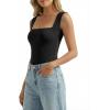 image:imageMANGOPOP Womens Square Neck Tank Top Bodysuit Sleeveless Backless Double Lined Fitted Body Suits Trendy Going Out TopsA01 Black