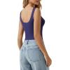 image:imageMANGOPOP Womens Square Neck Tank Top Bodysuit Sleeveless Backless Double Lined Fitted Body Suits Trendy Going Out TopsDeep Blue