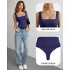 image:imageMANGOPOP Womens Square Neck Tank Top Bodysuit Sleeveless Backless Double Lined Fitted Body Suits Trendy Going Out TopsDeep Blue