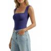 image:imageMANGOPOP Womens Square Neck Tank Top Bodysuit Sleeveless Backless Double Lined Fitted Body Suits Trendy Going Out TopsDeep Blue