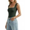 image:imageMANGOPOP Womens Square Neck Tank Top Bodysuit Sleeveless Backless Double Lined Fitted Body Suits Trendy Going Out TopsDeep Green