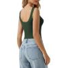 image:imageMANGOPOP Womens Square Neck Tank Top Bodysuit Sleeveless Backless Double Lined Fitted Body Suits Trendy Going Out TopsDeep Green
