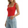 image:imageMANGOPOP Womens Square Neck Tank Top Bodysuit Sleeveless Backless Double Lined Fitted Body Suits Trendy Going Out TopsRed