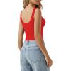 image:imageMANGOPOP Womens Square Neck Tank Top Bodysuit Sleeveless Backless Double Lined Fitted Body Suits Trendy Going Out TopsRed
