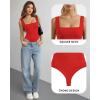 image:imageMANGOPOP Womens Square Neck Tank Top Bodysuit Sleeveless Backless Double Lined Fitted Body Suits Trendy Going Out TopsRed
