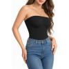 image:imageMANGOPOP Womens Strapless Thong Bodysuit Sexy Tube Top Off The Shoulder Double Lined Bodysuits Summer Going Out TopsA01 Black