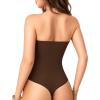 image:imageMANGOPOP Womens Strapless Thong Bodysuit Sexy Tube Top Off The Shoulder Double Lined Bodysuits Summer Going Out TopsCoffee
