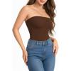 image:imageMANGOPOP Womens Strapless Thong Bodysuit Sexy Tube Top Off The Shoulder Double Lined Bodysuits Summer Going Out TopsCoffee