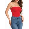 image:imageMANGOPOP Womens Strapless Thong Bodysuit Sexy Tube Top Off The Shoulder Double Lined Bodysuits Summer Going Out TopsRed