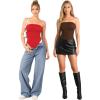 image:imageMANGOPOP Womens Strapless Thong Bodysuit Sexy Tube Top Off The Shoulder Double Lined Bodysuits Summer Going Out TopsRed