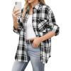 image:imageMANGOPOP YearRound Flannel Shirt for Women  Lightweight Oversized Long Sleeve Button Down Plaid for Effortless LayeringBlack White Plaid