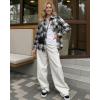 image:imageMANGOPOP YearRound Flannel Shirt for Women  Lightweight Oversized Long Sleeve Button Down Plaid for Effortless LayeringBlack White Plaid