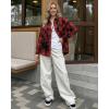 image:imageMANGOPOP YearRound Flannel Shirt for Women  Lightweight Oversized Long Sleeve Button Down Plaid for Effortless LayeringRed Black Plaid