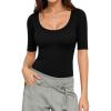 image:imageMANGOPOP Sexy Half Sleeve Tops for Women Scoop Neck Slim Fitted Casual Going Out T Shirt Tops 2026 TrendyBlack
