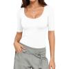 image:imageMANGOPOP Sexy Half Sleeve Tops for Women Scoop Neck Slim Fitted Casual Going Out T Shirt Tops 2026 TrendyCreamy White