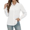 image:imageMANGOPOP Womens Button Down Shirts Long Sleeve Ruffle Neck Dress Shirts Business Casual Solid Blouses Tops Trendy OutfitWhite