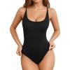 image:imageMANGOPOP Womens Cami Thong Double Lined Bodysuit Scoop Neck Backless Body Suit Sexy Adjustable Spaghetti Strap Tank Top 202601 Black