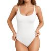 image:imageMANGOPOP Womens Cami Thong Double Lined Bodysuit Scoop Neck Backless Body Suit Sexy Adjustable Spaghetti Strap Tank Top 202602 White