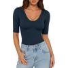 image:imageMANGOPOP Womens Half Sleeve Scoop Neck Top Mid Elbow 34 Sleeve T Shirts Going Out Casual Trendy 2026Deep Blue
