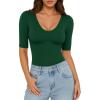 image:imageMANGOPOP Womens Half Sleeve Scoop Neck Top Mid Elbow 34 Sleeve T Shirts Going Out Casual Trendy 2026Deep Green
