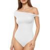 image:imageMANGOPOP Womens Off The Shoulder Double Lined Bodysuit Versatile Thong Body Suit Going Out Summer Trendy Tops02 White