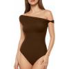 image:imageMANGOPOP Womens Off The Shoulder Double Lined Bodysuit Versatile Thong Body Suit Going Out Summer Trendy TopsCoffee