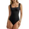 image:imageMANGOPOP Womens Square Neck Tank Top Bodysuit Sleeveless Backless Double Lined Fitted Body Suits Trendy Going Out TopsA01 Black
