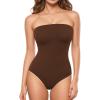 image:imageMANGOPOP Womens Strapless Thong Bodysuit Sexy Tube Top Off The Shoulder Double Lined Bodysuits Summer Going Out TopsCoffee