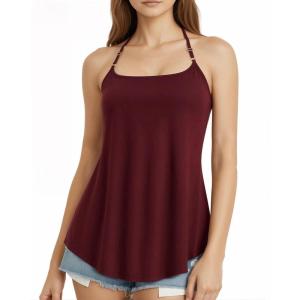 image:imageMANGOPOP Womens Halter Tank Tops Loose Fit Sleeveless Square Neck Top Casual Going Out Tees Shirts 2026 Trendy04 Burgundy
