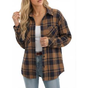 image:imageMANGOPOP YearRound Flannel Shirt for Women  Lightweight Oversized Long Sleeve Button Down Plaid for Effortless LayeringBlack Brown Plaid