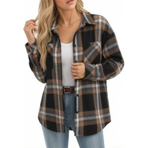 image:imageMANGOPOP YearRound Flannel Shirt for Women  Lightweight Oversized Long Sleeve Button Down Plaid for Effortless LayeringBlack Yellow Plaid