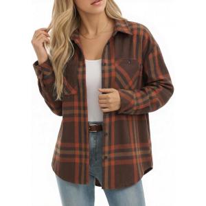 image:imageMANGOPOP YearRound Flannel Shirt for Women  Lightweight Oversized Long Sleeve Button Down Plaid for Effortless LayeringBrown Orange Plaid