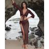 image:imageMANGOPOP 2 Piece Swimsuit Coverup for Women Crochet Bathing Suit Cover Up Set for Beach Pool VacationBrown