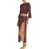 image:imageMANGOPOP 2 Piece Swimsuit Coverup for Women Crochet Bathing Suit Cover Up Set for Beach Pool VacationBrown