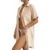 image:imageMANGOPOP Swimsuit Coverup for Women Striped Bathing Suit Cover Up Button Down Shirt Beach Cover Ups Dress 2026 Summer OutfitsAkhaki