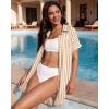image:imageMANGOPOP Swimsuit Coverup for Women Striped Bathing Suit Cover Up Button Down Shirt Beach Cover Ups Dress 2026 Summer OutfitsAkhaki