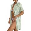 image:imageMANGOPOP Swimsuit Coverup for Women Striped Bathing Suit Cover Up Button Down Shirt Beach Cover Ups Dress 2026 Summer OutfitsGreen