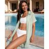 image:imageMANGOPOP Swimsuit Coverup for Women Striped Bathing Suit Cover Up Button Down Shirt Beach Cover Ups Dress 2026 Summer OutfitsGreen
