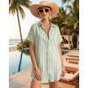 image:imageMANGOPOP Swimsuit Coverup for Women Striped Bathing Suit Cover Up Button Down Shirt Beach Cover Ups Dress 2026 Summer OutfitsGreen