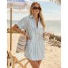 image:imageMANGOPOP Swimsuit Coverup for Women Striped Bathing Suit Cover Up Button Down Shirt Beach Cover Ups Dress 2026 Summer OutfitsLight Blue