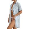 image:imageMANGOPOP Swimsuit Coverup for Women Striped Bathing Suit Cover Up Button Down Shirt Beach Cover Ups Dress 2026 Summer OutfitsLight Blue