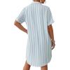 image:imageMANGOPOP Swimsuit Coverup for Women Striped Bathing Suit Cover Up Button Down Shirt Beach Cover Ups Dress 2026 Summer OutfitsLight Blue